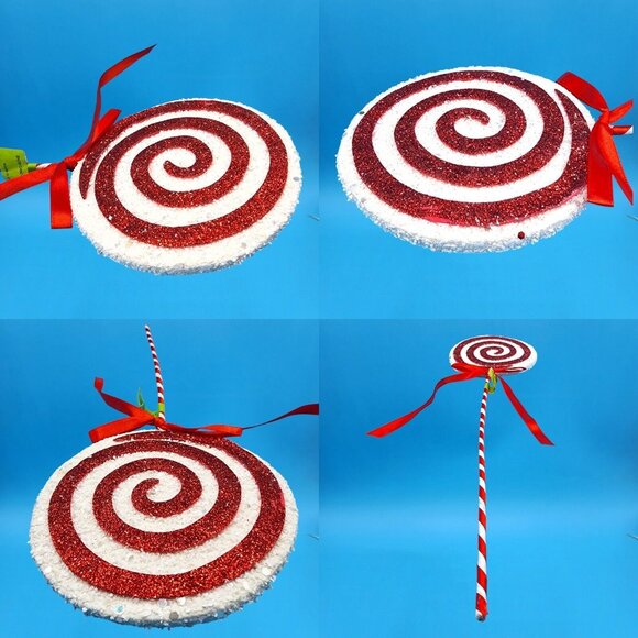 Festive Holiday Faux Lollipop Décor Red & Green Glitter Candy Pick Tree Wreath - Picture 10 of 10